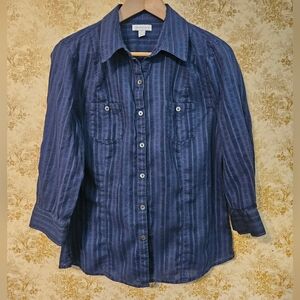 Size 12 Charter Club Navy Blue 100% Cotton Shirt